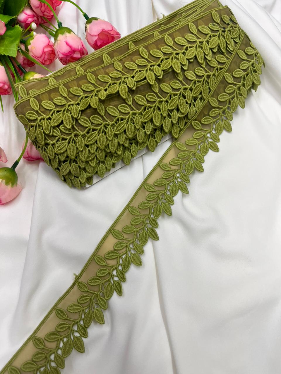 Beautiful Imported Organza Lace Trim for Sarees, Dresses & Kurtis – Designer Soft Organza Lace Border (1.5 Inch) | Mahendi