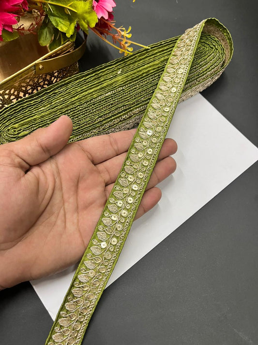 Zari Embroidered Silk Lace – Premium Designer Border for Sarees, Lehengas & Dupattas (9 Meter, 1 Inch Width) | Mahendi