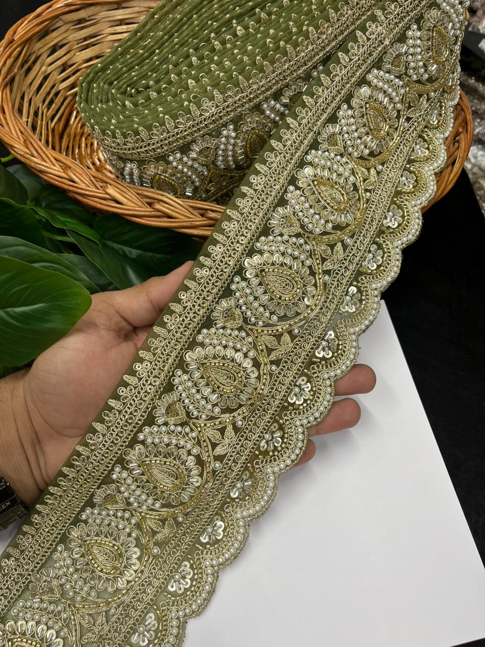 Beautiful Cutdana & Pearl Work Maggam Work Bridal Lace – Premium Designer Bridal Lace | Mahendi