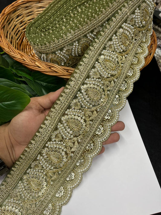 Beautiful Cutdana & Pearl Work Maggam Work Bridal Lace – Premium Designer Bridal Lace | Mahendi