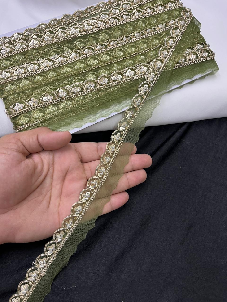 Scalloped Cutdana Work Lace for Sarees & Dupattas – Designer Maggam Work Lace Border (Half Inch) | Mahendi