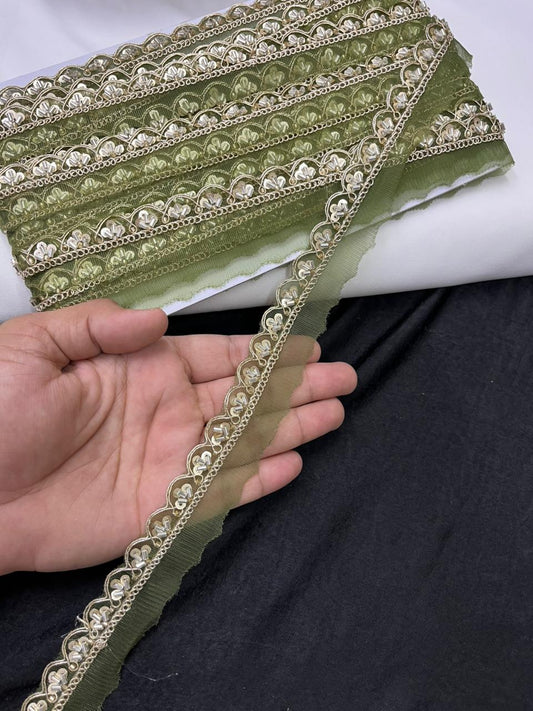 Scalloped Cutdana Work Lace for Sarees & Dupattas – Designer Maggam Work Lace Border (Half Inch) | Mahendi