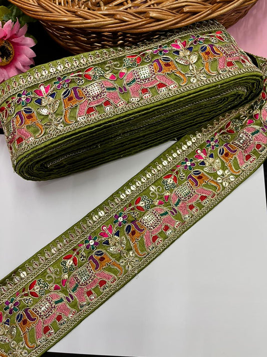 Beautiful Elephant Design Embroidered Zari Saree Lace – Premium Designer Embroidered Lace | Mahendi