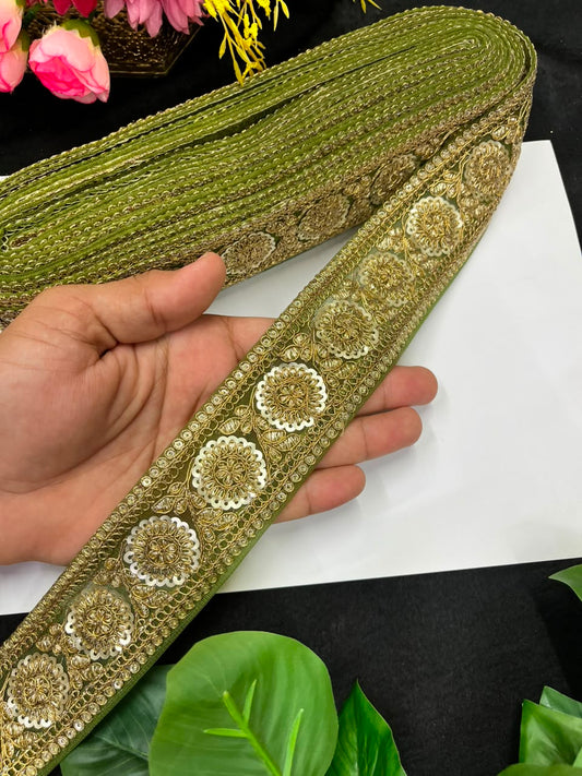 Golden Zari Embroidered Lace on Net Fabric for Sarees, Lehengas & Dupattas – Designer Embroidered Lace Border (1.5 Inch) | Mahendi