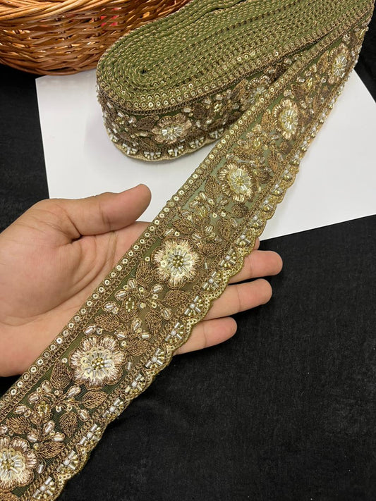 Antique Zari Flower Design Maggam Work Lace for Sarees – Premium Designer Maggam Lace | Mahendi