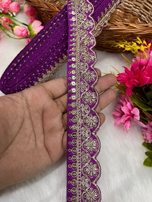 Embroidered Designer Lace – Indian Wedding Trims, Saree Border, 1.5 Inch Wide Lace Reel (9 Mtr) | Majanta