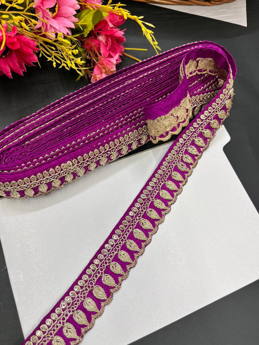 Embroidered Zari Lace Border for Saree, Lehenga & Craft Projects – Designer 1 Inch Embroidery Lace for Ethnic Wear (9 Meter) | Majanta
