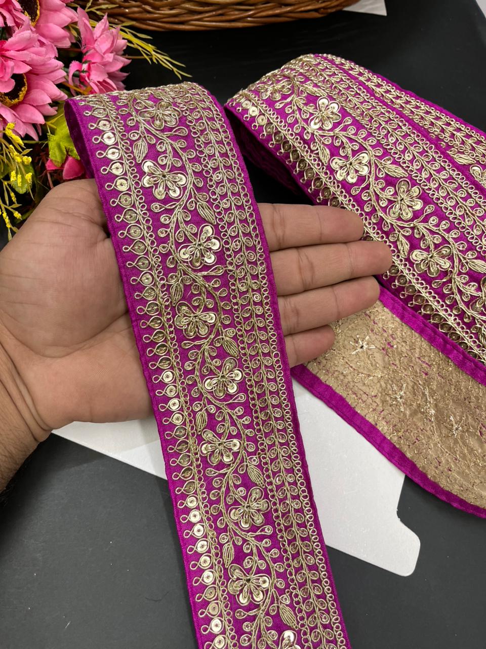 Embroidered Zari Lace Border for Saree, Lehenga & Craft Projects – Heavy 3 Inch Designer Embroidery Lace for Ethnic Wear (9 Meter) | Majanta