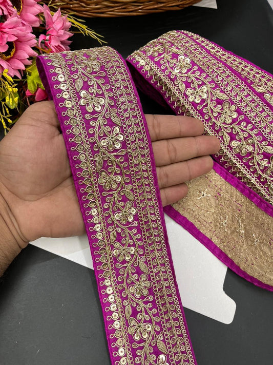 Embroidered Zari Lace Border for Saree, Lehenga & Craft Projects – Heavy 3 Inch Designer Embroidery Lace for Ethnic Wear (9 Meter) | Majanta