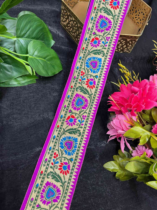 Regal Banarasi Lace – 9 Meters, 2-Inch Traditional Zari Embroidered Border for Sarees, Lehengas & Dupattas | Majanta