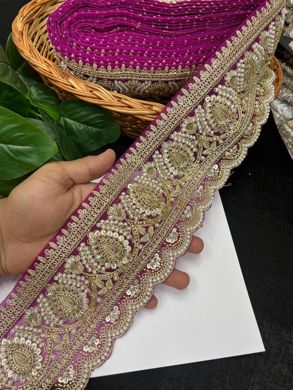 Beautiful Cutdana & Pearl Work Maggam Work Bridal Lace – Premium Designer Bridal Lace | Majanta