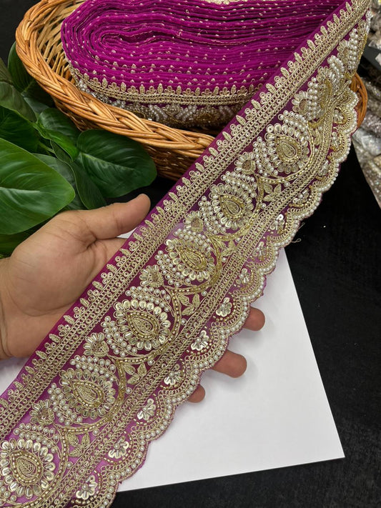Beautiful Cutdana & Pearl Work Maggam Work Bridal Lace – Premium Designer Bridal Lace | Majanta