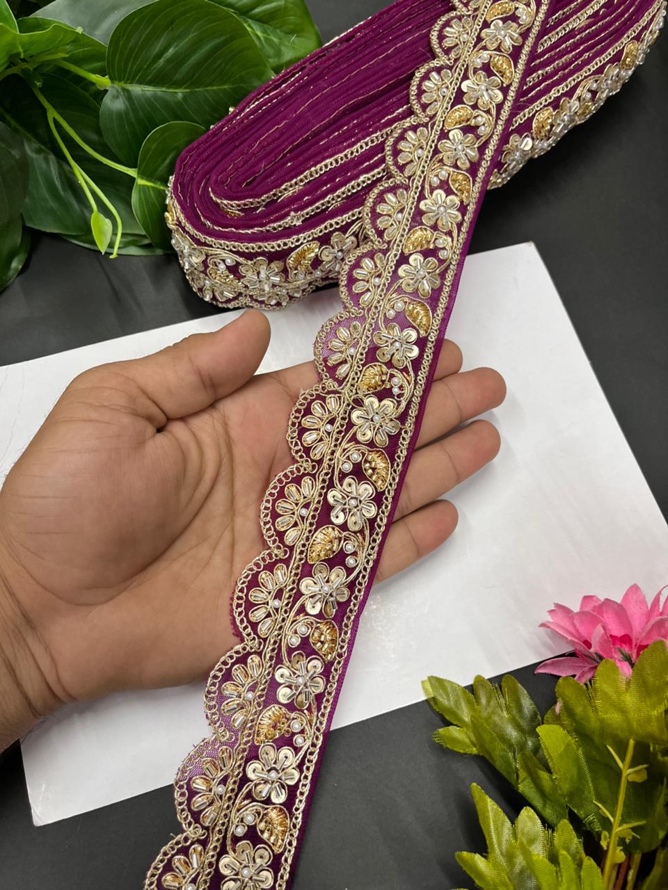 Exclusive Bridal Katdana Bead Work Laces – Designer Maggam Work Borders for Sarees, Lehengas & Dupattas (9 Meter, 2 Inch Width) | Majanta