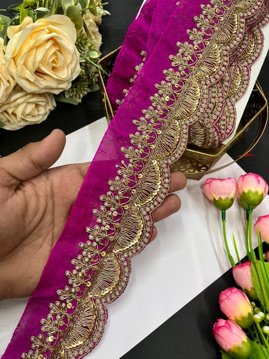 Scalloped Zardosi Work Saree Borders – Premium 2 Inch Handcrafted Maggam Work Lace for Bridal & Festive Wear (9 Meter) | Majanta
