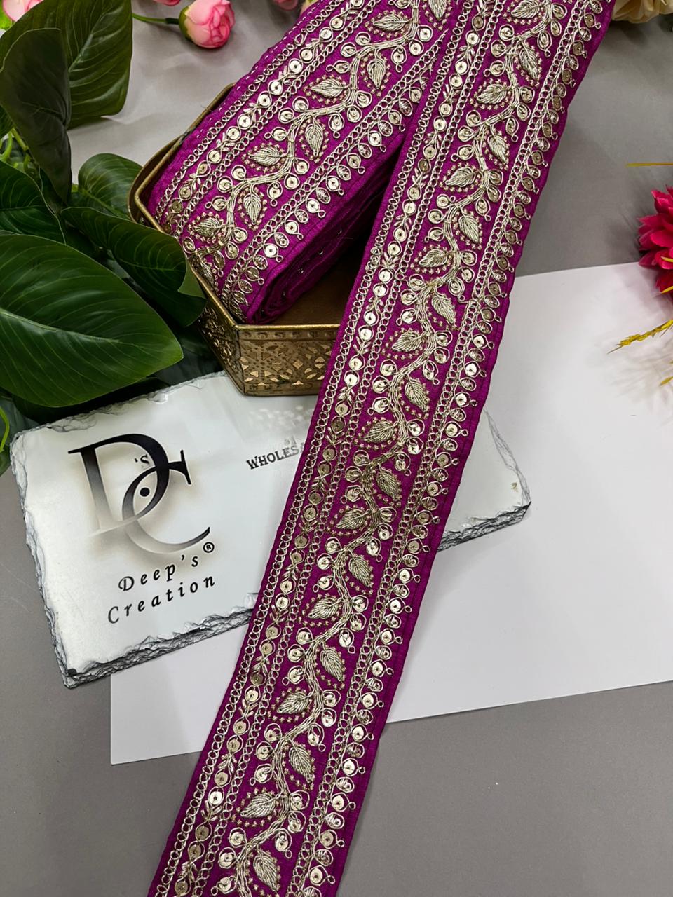 Silk Based Embroidered Saree Lace & Borders – Premium 2 Inch Decorative Lace for Ethnic & Festive Wear (9 Meter) | Majanta
