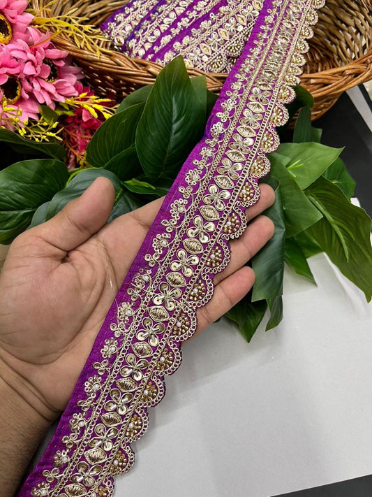 Exclusive Maggam Work Embellished Saree Lace – Designer Handcrafted Border for Sarees, Dupattas & Lehengas (9 Meter, 1.5 Inch Width) | Majanta