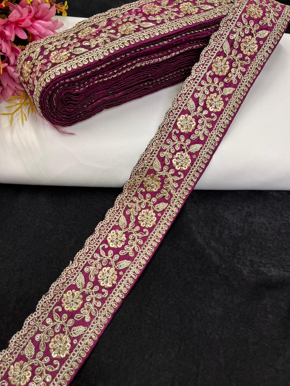 Beautiful Zari Embroidered Lace for Sarees & Lehengas – Designer Ethnic Embroidery Lace Border (2.5 Inch) | Majanta