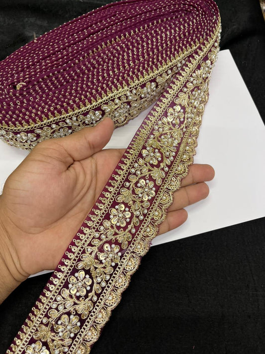 Rich Maggam Work Saree Border Lace for Blouses, Lehengas & Dresses – Designer Handcrafted Embroidered Lace (2.5 Inch) | Majanta