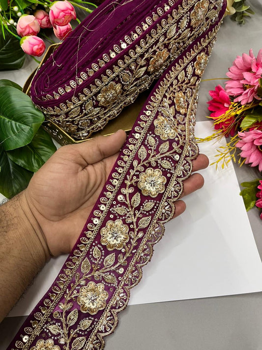Designer Bridal Saree Lace Border – Premium 3 Inch Handcrafted Maggam Work Decorative Border for Wedding & Festive Wear (9 Meter) | Majanta