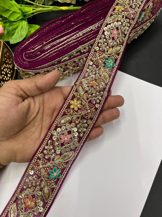 Designer Maggam Work Laces for Sarees – Premium 2 Inch Hand-Embellished Border for Lehengas, Dupattas & Bridal Wear (9 Meter) | Majanta