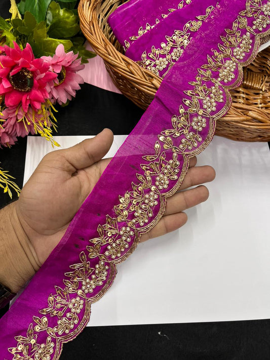 Handmade Scalloped Zardozi & Pearl Maggam Work Saree Lace Borders – Premium Bridal Maggam Lace | Majanta