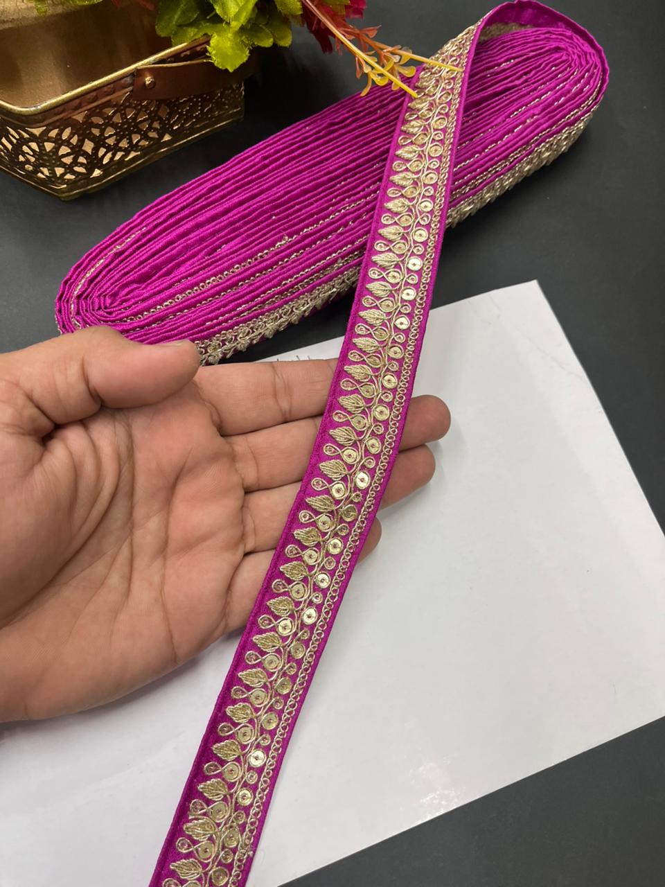 Zari Embroidered Silk Lace – Premium Designer Border for Sarees, Lehengas & Dupattas (9 Meter, 1 Inch Width) | Majanta