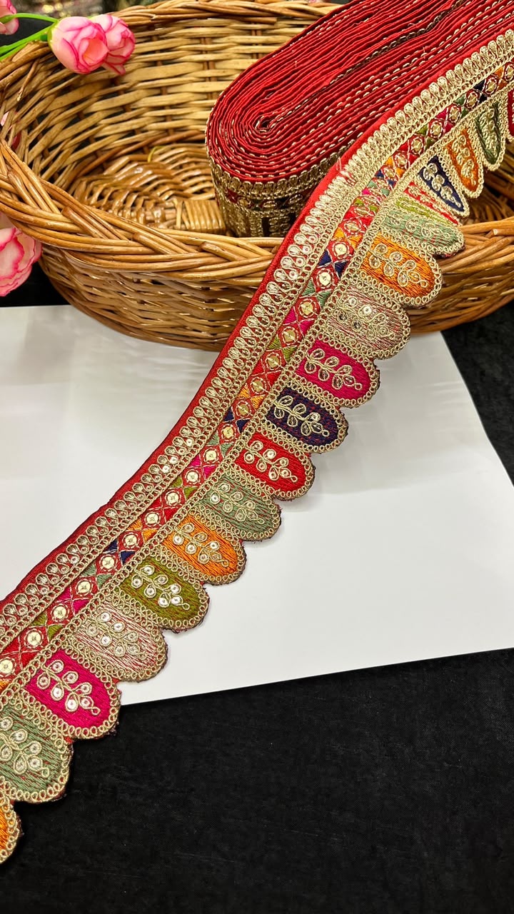 Sabyasachi Style Embroidered Lace for Sarees, Lehengas, Dupattas & Blouses – Designer Ethnic Embroidery Lace Border (2 Inch) | DC1065 | Maroon