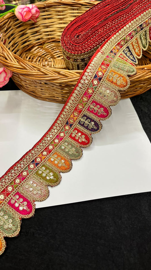 Sabyasachi Style Embroidered Lace for Sarees, Lehengas, Dupattas & Blouses – Designer Ethnic Embroidery Lace Border (2 Inch) | DC1065 | Maroon