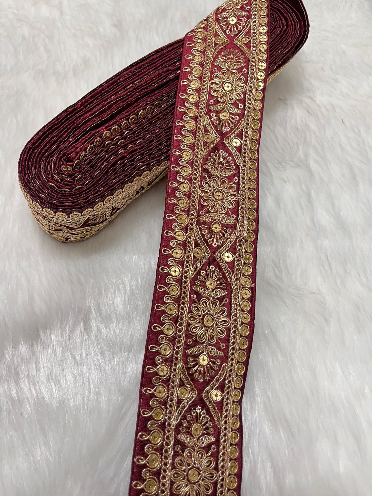 Embroidered Zari Lace – Indian Wedding Trims, Saree Border, 2 Inch Wide Lace Reel (9 Mtr) | Maroon