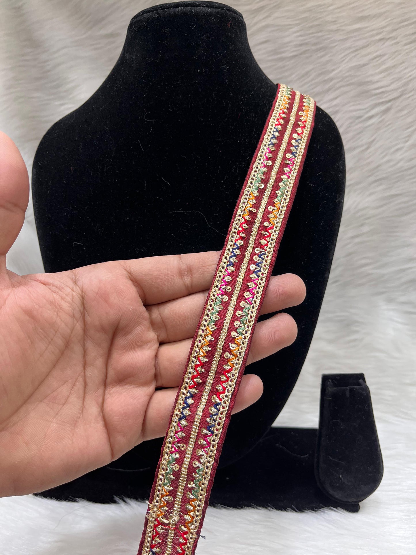 Embroidery Embellishment Lace Trim – 9 Meters, 1-Inch Width, Designer Border for Ethnic Wear | Maroon