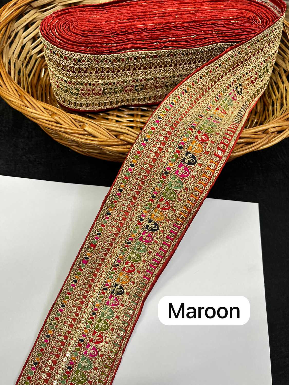 Sabyasachi Inspired Embroidery Designer Saree Lace Border (9 Meter) – 3 Inch Wide Premium Trim | Maroon