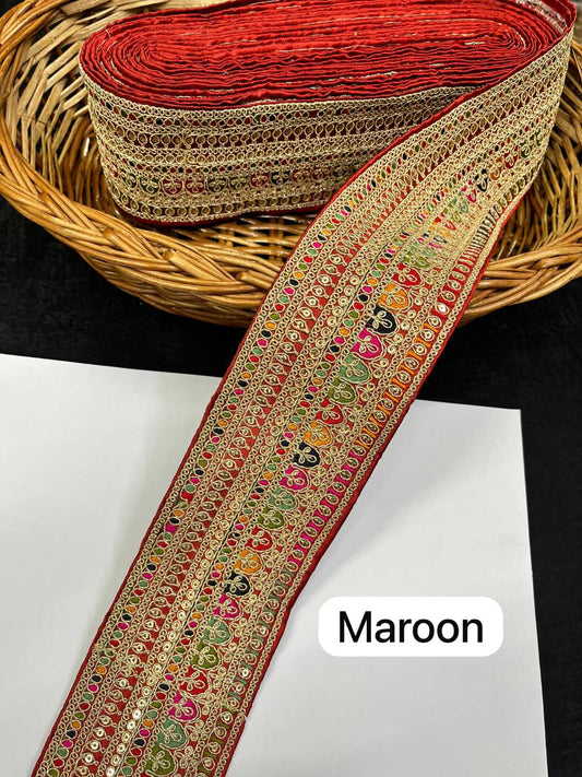 Sabyasachi Inspired Embroidery Designer Saree Lace Border (9 Meter) – 3 Inch Wide Premium Trim | Maroon