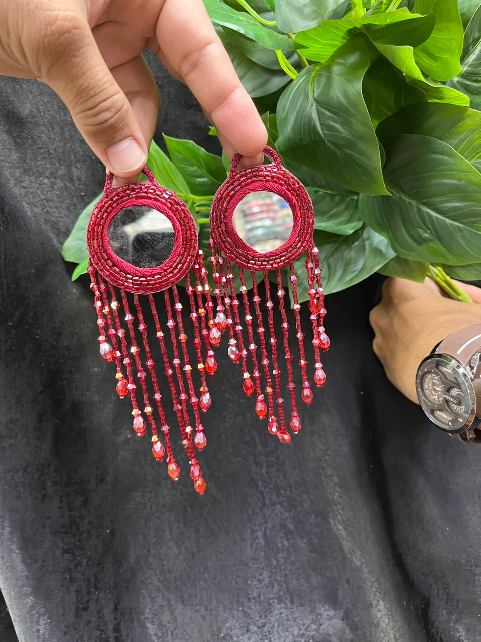 Designer Mirror Work Latkans for Blouses & Lehengas – Decorative Mirror Tassels for Ethnic Wear (6 Inch) | DC0981 | Maroon