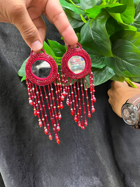 Designer Mirror Work Latkans for Blouses & Lehengas – Decorative Mirror Tassels for Ethnic Wear (6 Inch) | DC0981 | Maroon