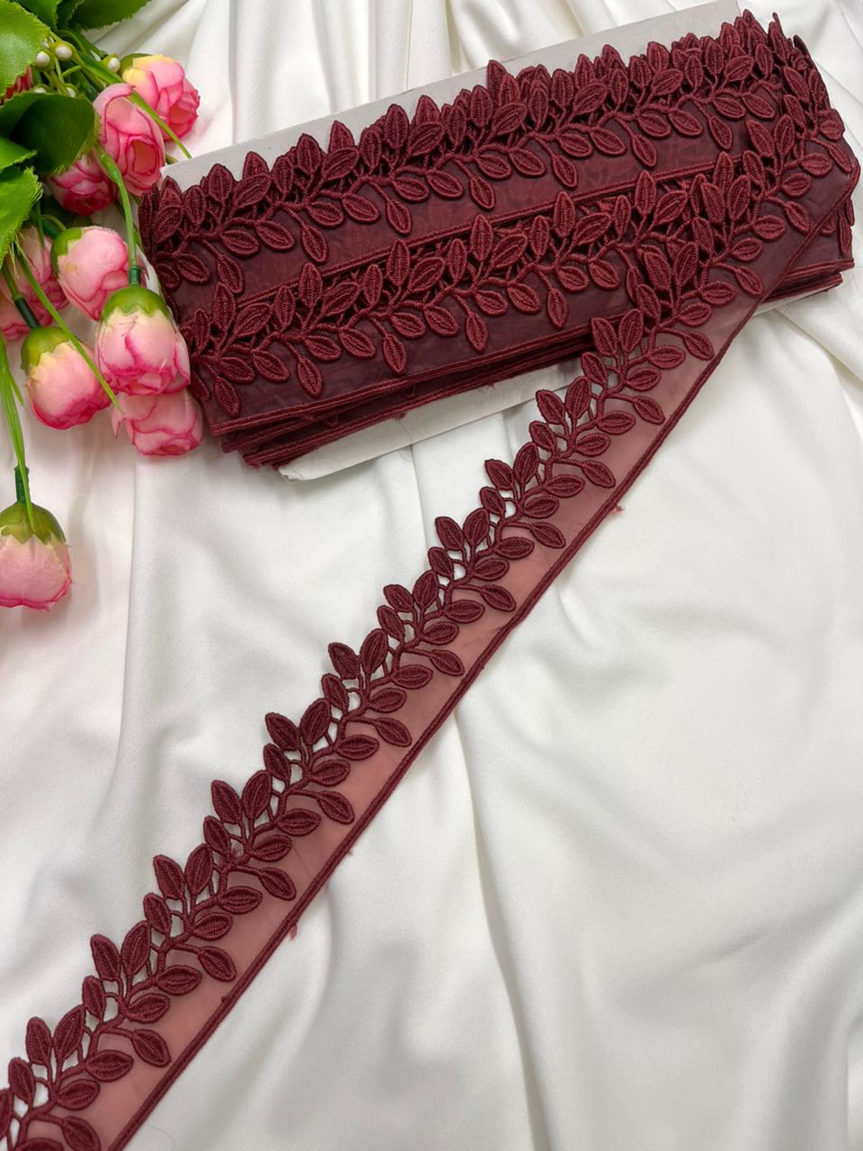 Beautiful Imported Organza Lace Trim for Sarees, Dresses & Kurtis – Designer Soft Organza Lace Border (1.5 Inch) | Maroon