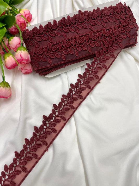 Beautiful Imported Organza Lace Trim for Sarees, Dresses & Kurtis – Designer Soft Organza Lace Border (1.5 Inch) | Maroon