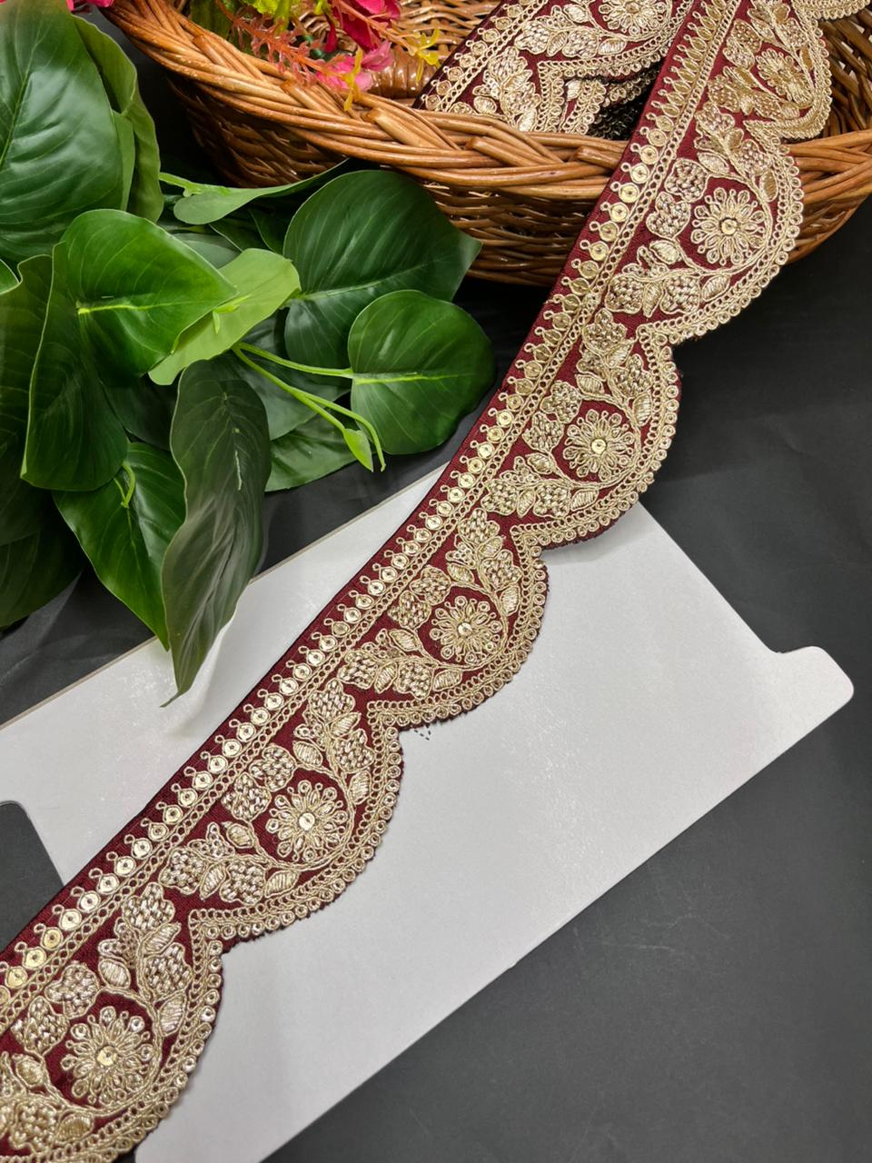 Delicate Scalloped Embroidery Lace for Sarees & Dresses – Designer Embroidered Border for Ethnic & Western Outfits (9 Meter, 2 Inch Width) | Maroon