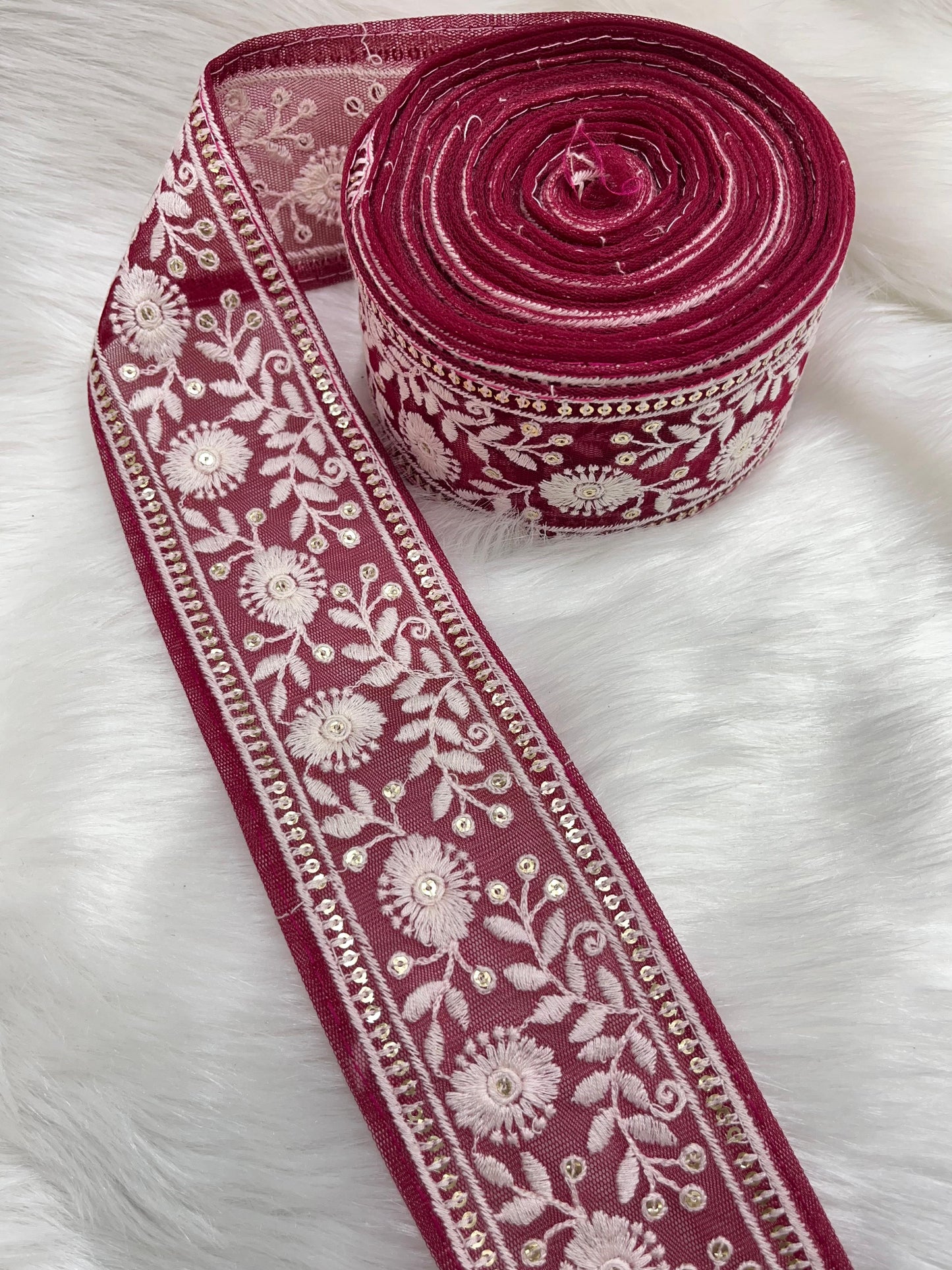 Lucknowi Threads Lace Trim for Saree and Dupatta - Elegant 2.5 Inch Saree Lace Trim | Maroon
