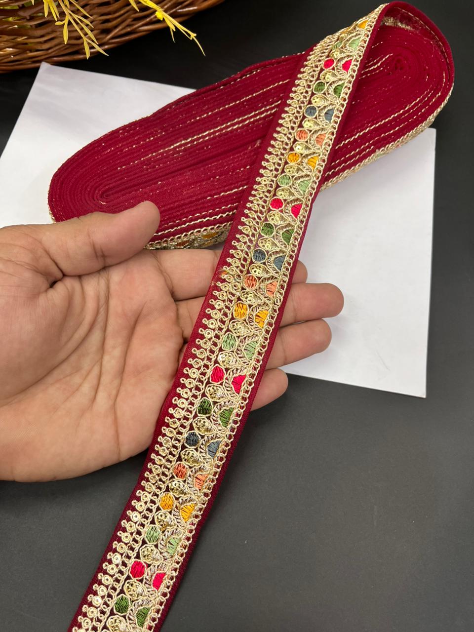 Sabyasachi Inspired Saree Lace Borders – Premium Designer Trim for Sarees, Dupattas & Lehengas (9 Meter, 1 Inch Width) | Maroon