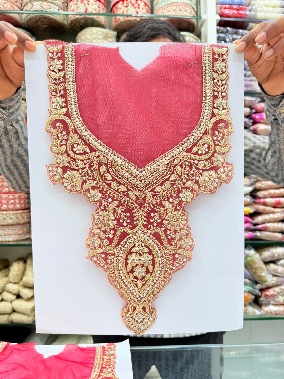 Beautiful Neck Patch for Dresses & Kurtis – Elegant Designer Embellished Neck Applique | Maroon