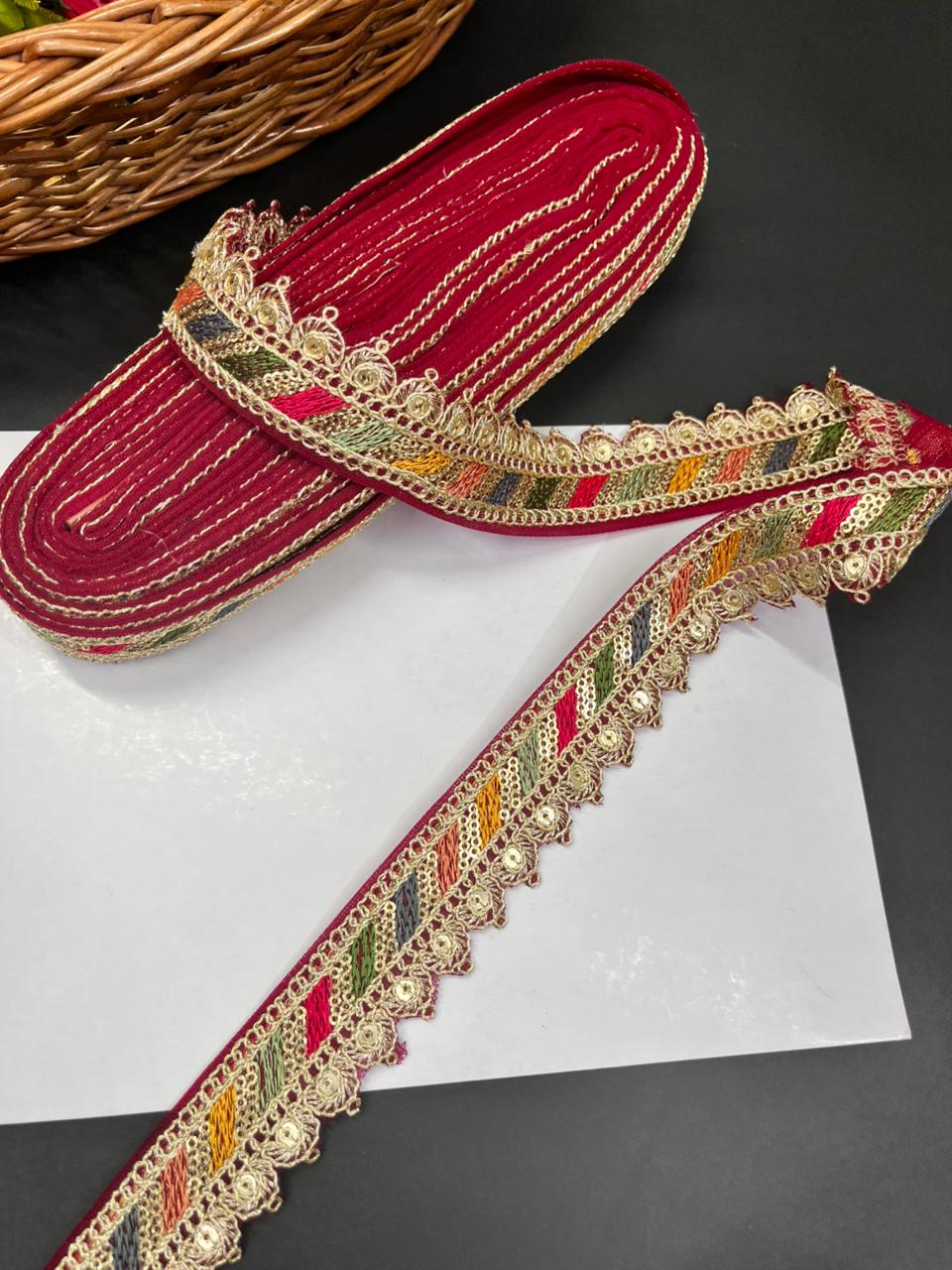 Sabyasachi Inspired Saree Lace & Borders – Premium Designer Trim for Sarees, Lehengas & Dupattas (9 Meter, 1 Inch Width) | Maroon