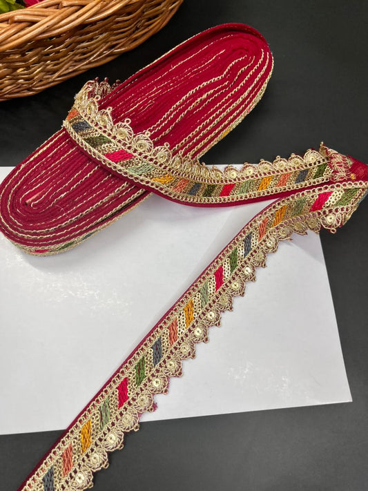 Sabyasachi Inspired Saree Lace & Borders – Premium Designer Trim for Sarees, Lehengas & Dupattas (9 Meter, 1 Inch Width) | Maroon
