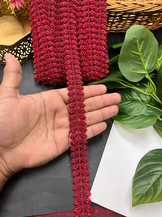 Cutdana Work Imported Lace – Decorative Lace for Sarees, Dupattas, and Dresses (9 mtr, 1 inch) | Maroon