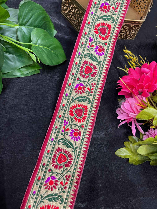 Regal Banarasi Lace – 9 Meters, 2-Inch Traditional Zari Embroidered Border for Sarees, Lehengas & Dupattas | Maroon