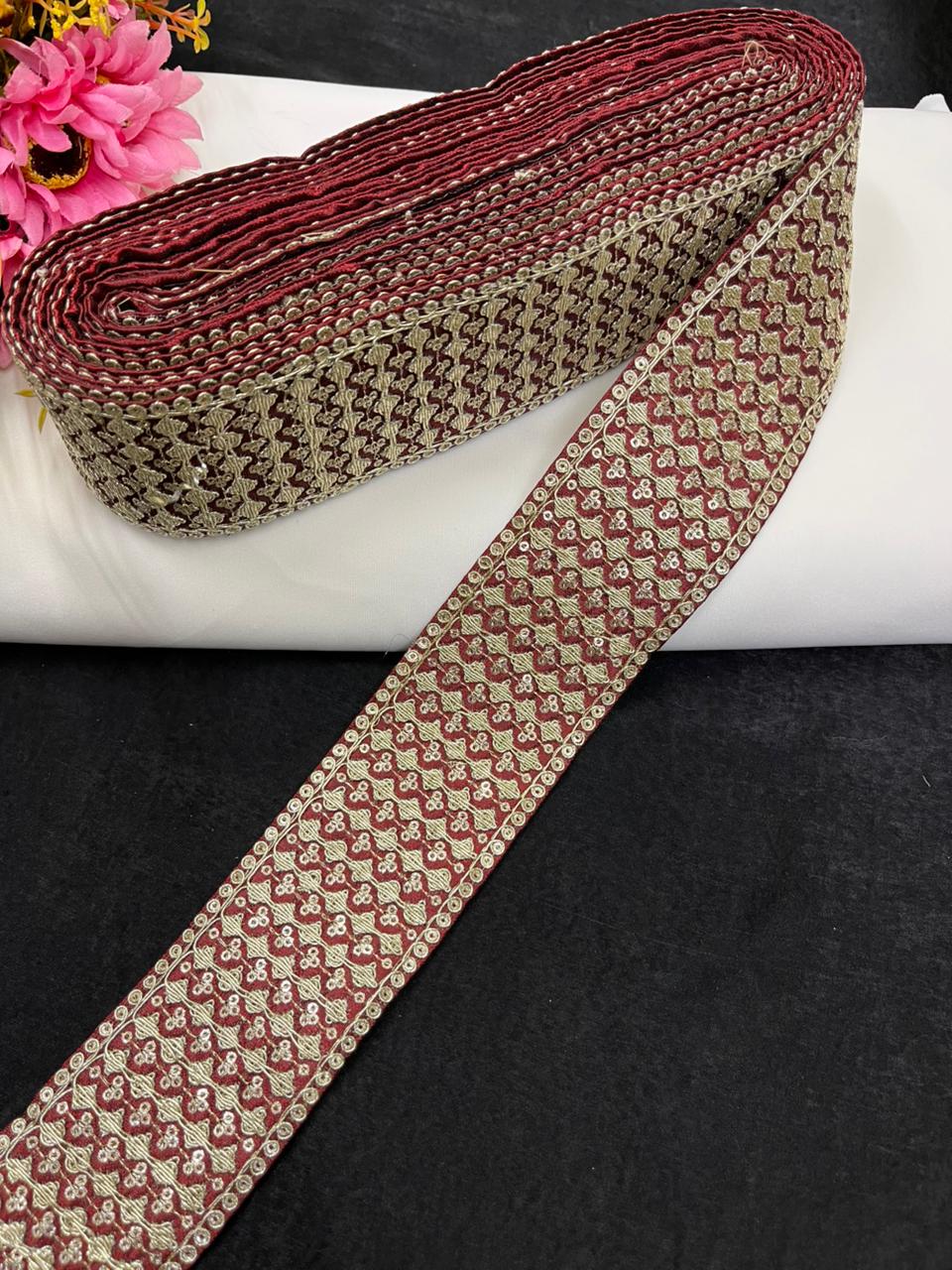 Beautiful Zari Embroidered Saree Border Lace for Sarees, Blouses & Lehengas – Designer Ethnic Embroidery Lace (2.5 Inch) | Maroon