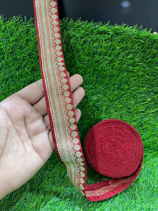 Banarasi Handloom Vintage Pure Silk Border – 9 Meters, 1-Inch Traditional Zari Lace Trim for Sarees & Lehengas | Maroon