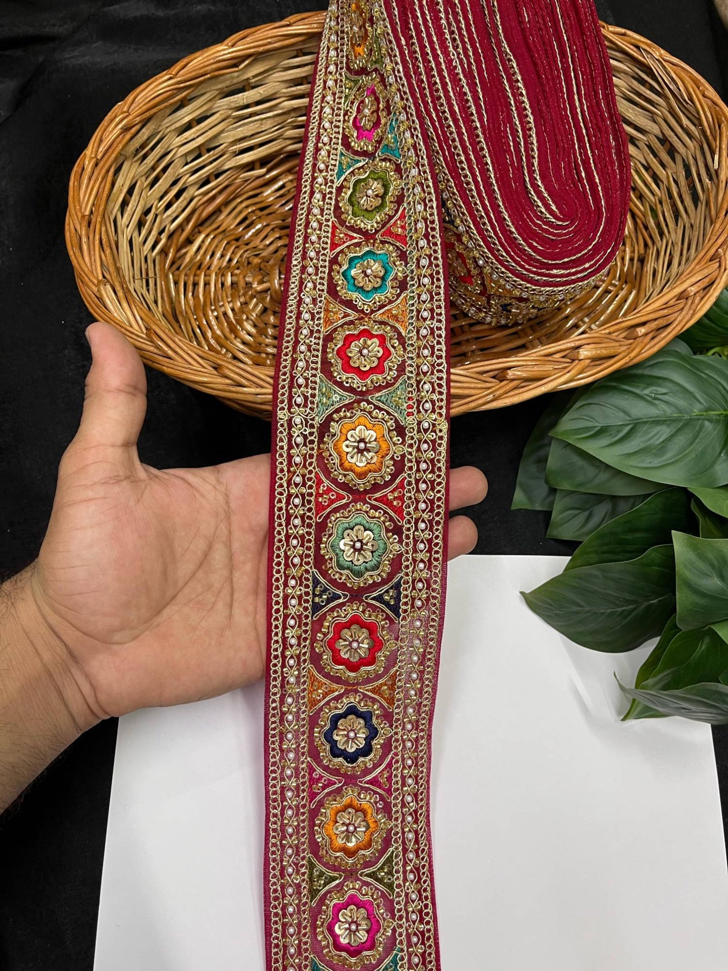 Multicolored Sabyasachi Inspired Saree Laces – 9 Meters, 3-Inch Designer Embroidered Border for Sarees, Lehengas & Dupattas | Maroon