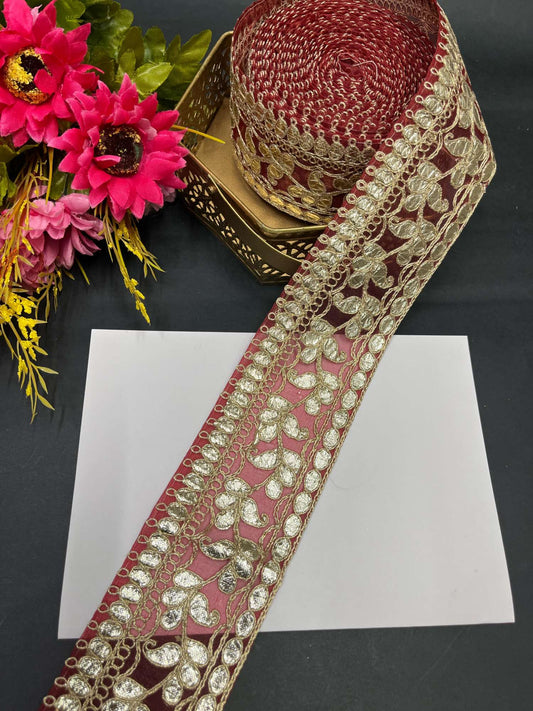 Traditional Gota Lace Borders – 9 Meters, 2.5-Inch Decorative Embellished Trim for Sarees, Lehengas & Dupattas | Maroon