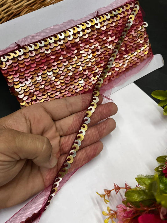 Sabyasachi-Inspired Metal Coin Lace for Dupattas & Sarees – Premium Handmade Ethnic Lace Border | Maroon