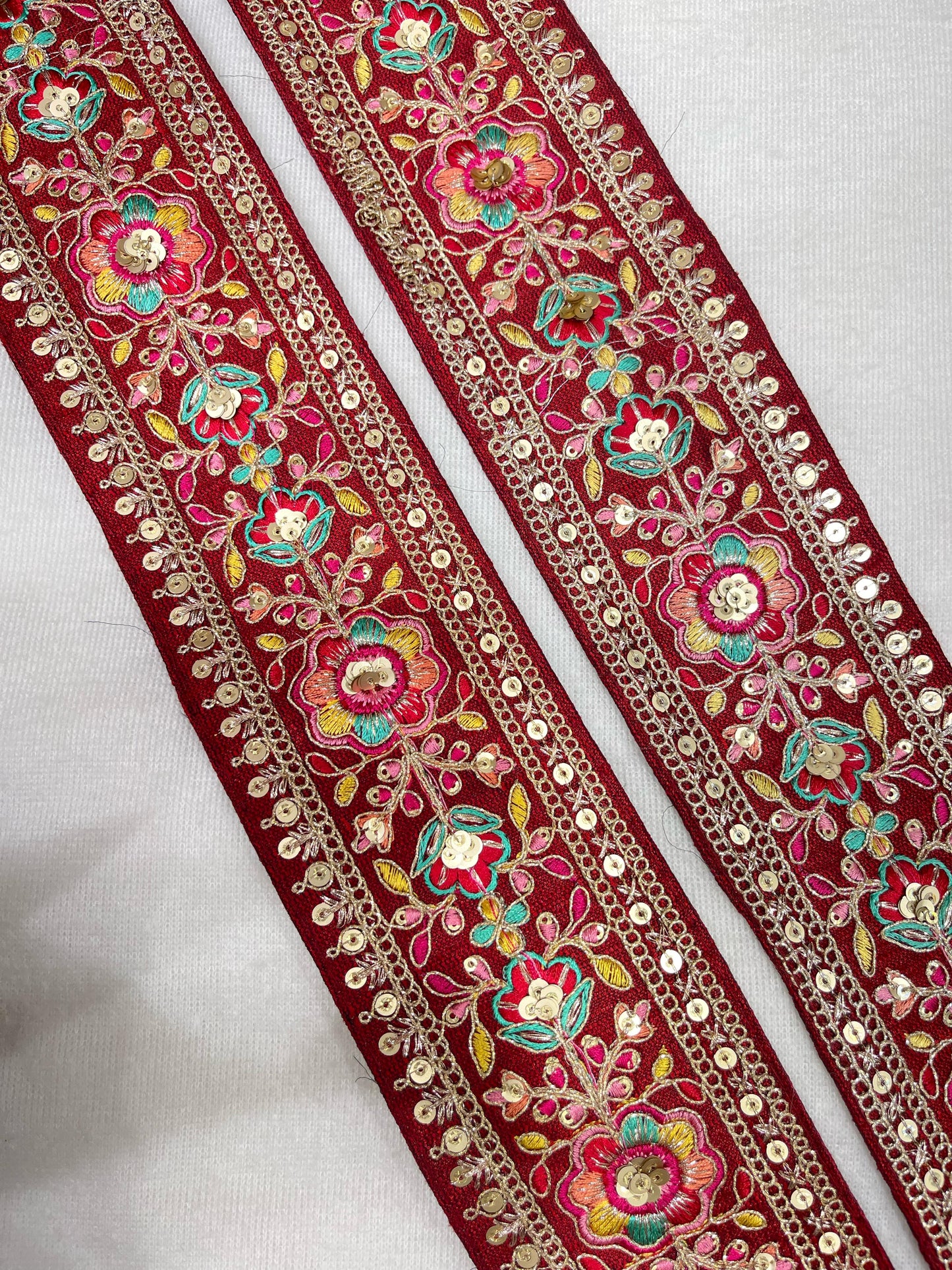 Embroidery Lace Embellishment Trim – 9 Meters, 3-Inch Width, Decorative Border | Maroon